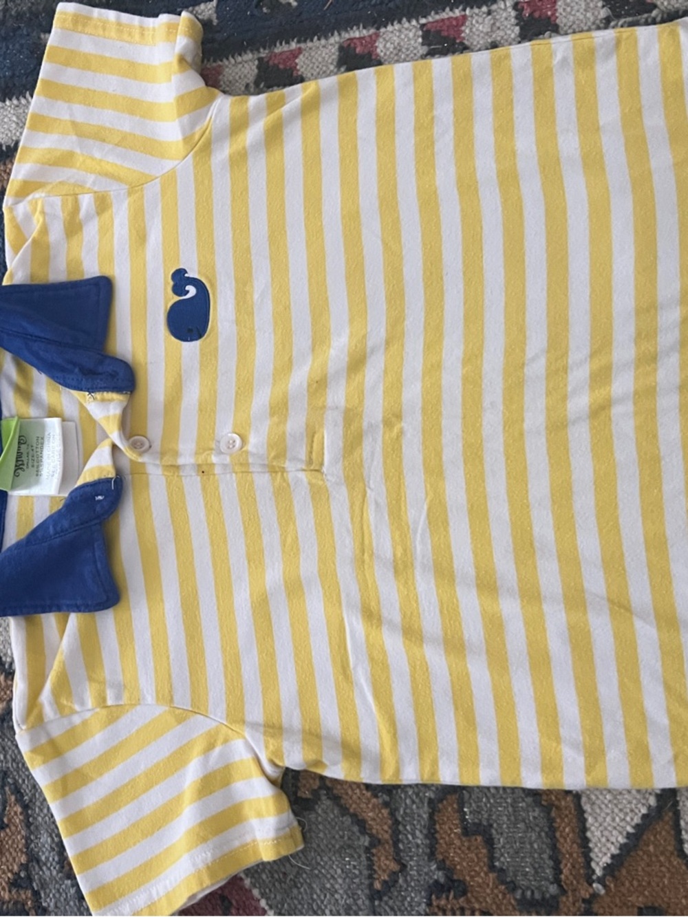 Classic whimsy yellow striped whale Yellow & White Polo with Blue Collar 4T - Picture 3 of 4